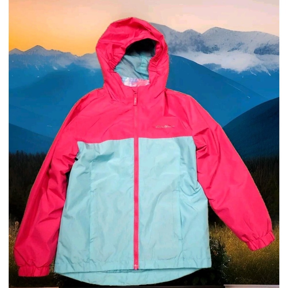 Eddie Bauer Windbreaker Girls Medium 10/12 Pink Blue Excellent Fleece Lined